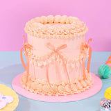 Vintage Cake - Single Colour with hand-piped Swiss Meringue icing and ribbon decoration by Crumbs & Doilies.